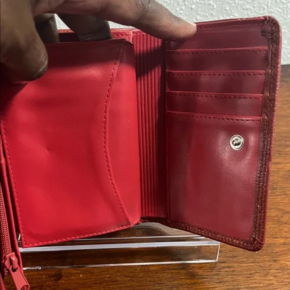 EUC- Burton Red Genuine Leather Exterior  Wallet with Metal Accents - Picture 8 of 12